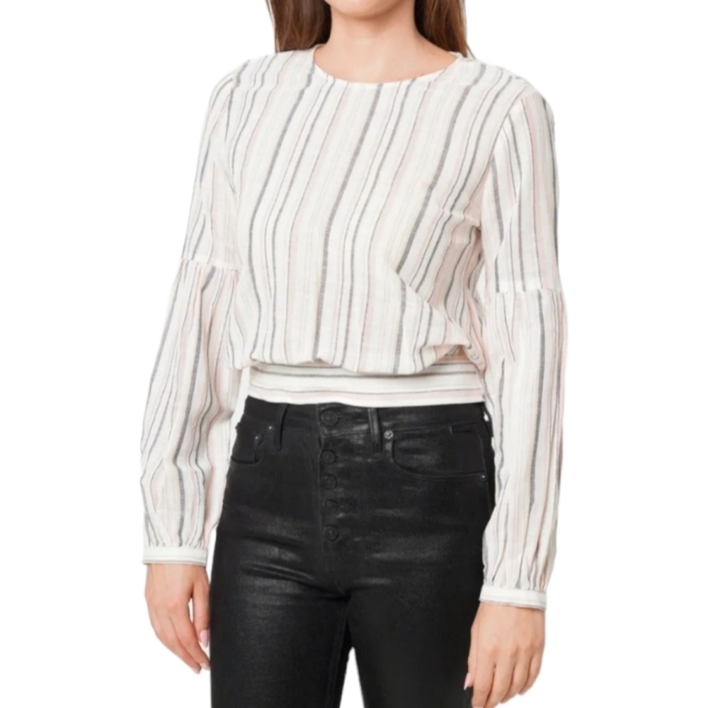 Reitmans Nurode Tie-Back Striped Long Sleeve Blouse Size Medium